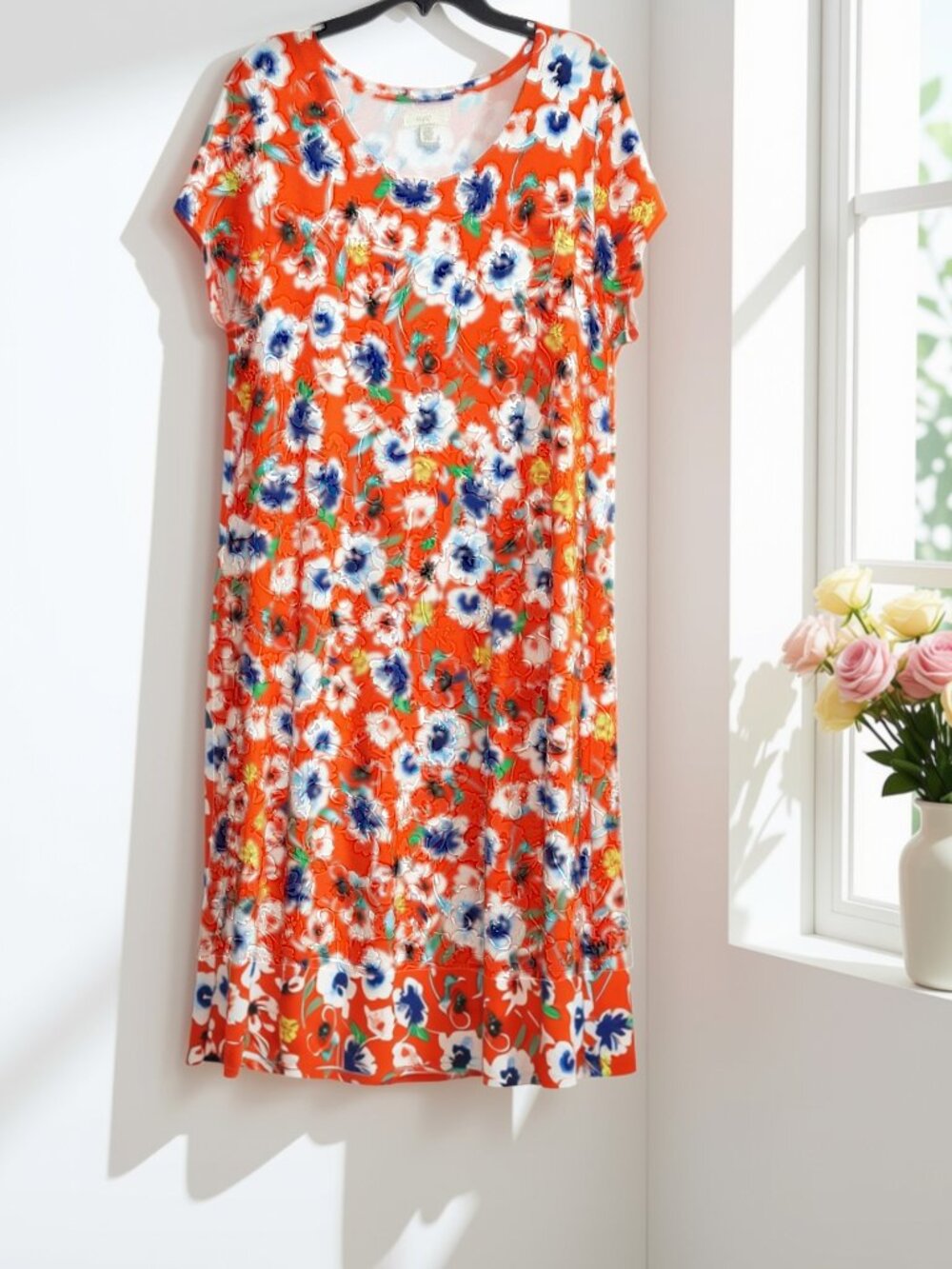 Cupio XL Orange Floral Short Sleeve Dress